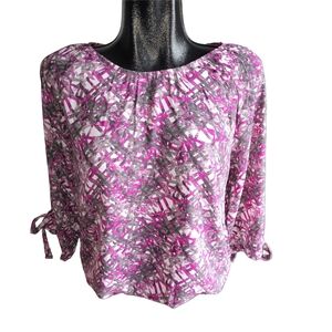 Ilanco Purple and Gray Patterned Cropped Sleeve Top S
